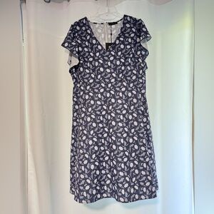 Navy Floral V-Neck Ruffle Sleeve Dress